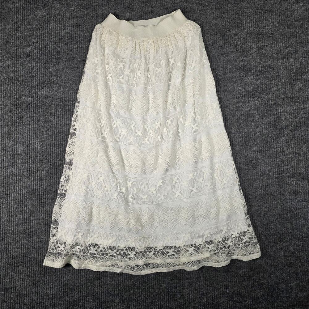Me‎ 2 Magic Lace Midi Skirt Women M Cream Boho A-Line Elastic Waist Cottagecore